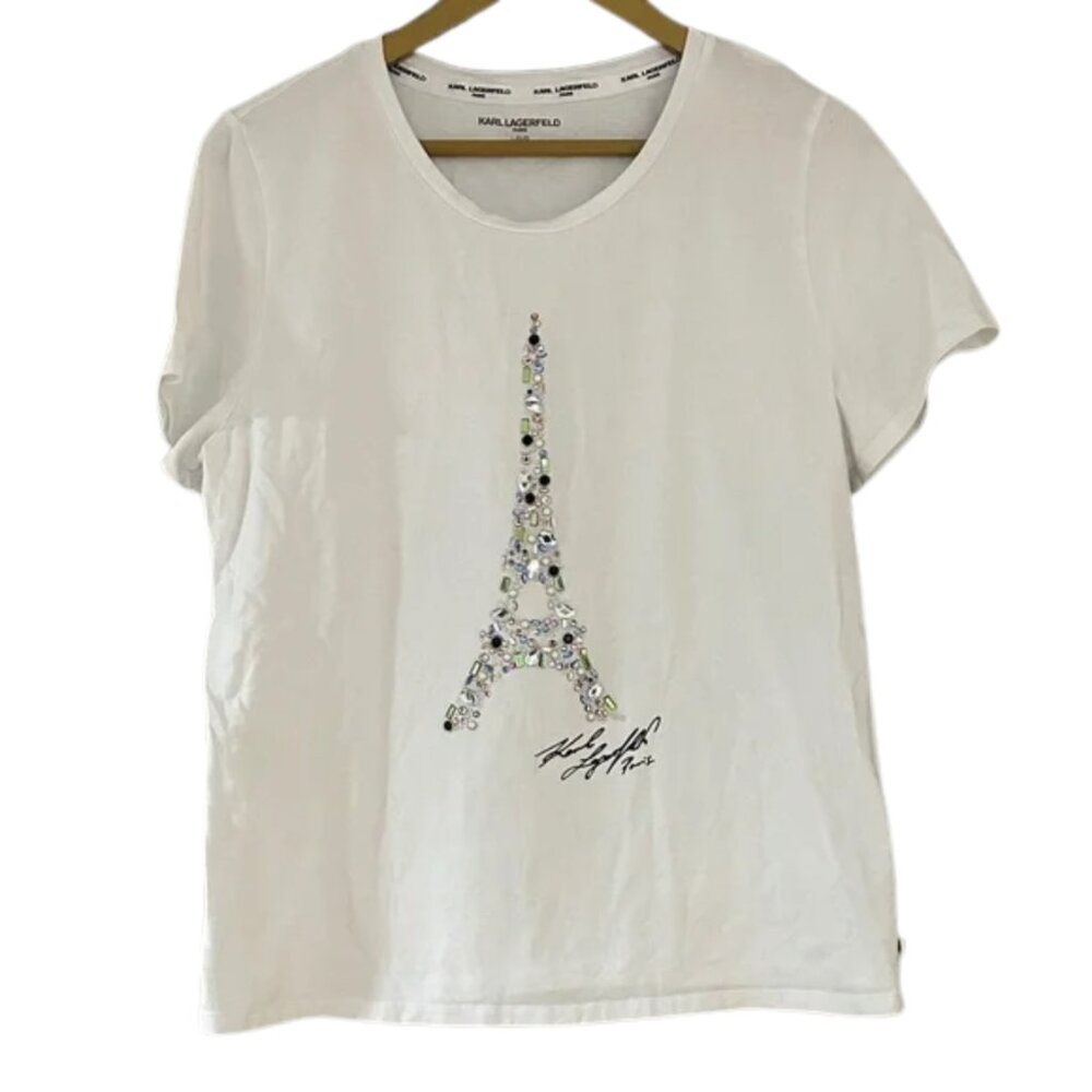 Karl Lagerfeld Paris Eiffel Tower Graphic Tee White Short Sleeve Designer